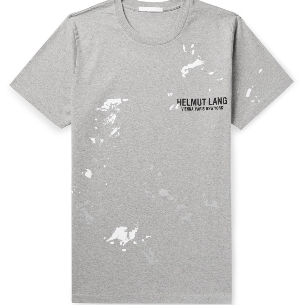 Helmut Lang Printed Logo-Embroidered Mélange Cotton Gray Paint Splatter